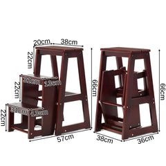 Folding 3 Tier Step Stool Wooden Folding Stepladder Shelf