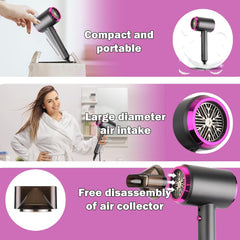 Hair Dryer Professional Lonic Hairdryer with 3 Speed 3 Heatsetting, Cool Shot Button, 1 Concentrator for Women Man Quickly Dry Hair Gray