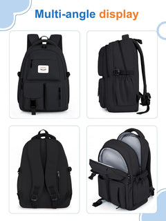 Lightweight School Backpack Womens, Cute School Bag for Teenager Girls, 15.6 Laptop Rucksack Backpack for School Casual Daypacks Travel Backpack for College Work Black 25L