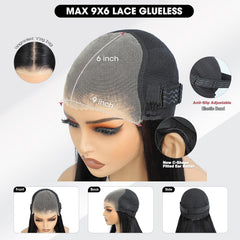 200% Density 9X6 Lace Wig Human Hair for Women, 20 Inch Straight Human Hair Wig, Pre-Cut Pre-Plucked Lace Glueless Human Hair, Real Wear and Go Natural Black Color