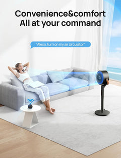 43 Inch Smart Standing Fan for Bedroom, 100Ft Strong Airflow Fan, DC Motor Silent Floor Fans, 120°+105° Oscillating Pedestal Fans with 12H Timer, 6 Modes, Wifi/Alexa/Remote Control