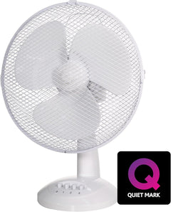 12" Inch, Lightweight, Portable Desk Fan, 3 Speeds, Wide-Angled Oscillation, Powerful Airflow, Quiet Operation, Perfect for Bedroom or Office, White - RHPDF1221