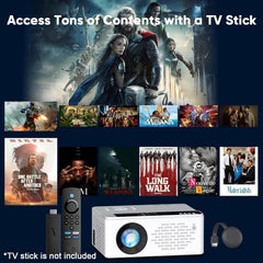 1080P Mini Portable Projector, 2-Way Bluetooth, with 80In Screen | 1080P Home Theater, Indoor/Outdoor Movies, Compatible with TV Stick/Roku/Phone/Pc/Ps/Dvd/Hdmi/Usb
