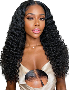 20 Inch Glueless Wigs Human Hair Pre Plucked Pre Cut Wear and Go Glueless Wig 6X5 Deep Wave 200% Density HD Lace Front Wigs Human Hair for Black Women Lace Closure Wig for Beginners