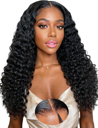 20 Inch Glueless Wigs Human Hair Pre Plucked Pre Cut Wear and Go Glueless Wig 6X5 Deep Wave 200% Density HD Lace Front Wigs Human Hair for Black Women Lace Closure Wig for Beginners