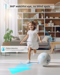 Pet Camera 2K Black, Indoor Camera, Dog Camera, 360° Home Security Camera, 2.4G & 5G, Night Vision, Motion Tracking, 2-Way Talk, Cloud&Sd, APP Control, Works with Alexa