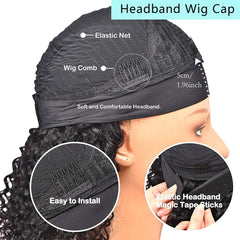 Headband Wig Human Hair Headband Half Wigs Human Hair 10A Brazilian Glueless Human Hair Wigs None Lace Front Wigs Deep Wave 150% Density Natural Color 20 Inch