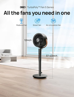 43 Inch Smart Standing Fan for Bedroom, 100Ft Strong Airflow Fan, DC Motor Silent Floor Fans, 120°+105° Oscillating Pedestal Fans with 12H Timer, 6 Modes, Wifi/Alexa/Remote Control