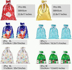 Festive 12-Pack Foil Drawstring Gift Bags for Christmas - Perfect for Presents, Parties, and Holiday Decor!