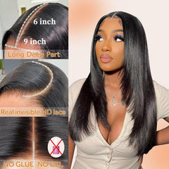 18 Inch Straight Human Hair Wig for Black Women,9X6 Lace 200% Density Glueless Wigs Human Hair Pre Plucked Pre Cut,Wear and Go Glueless Wig Lace Front Brazilian Human Hair Wigs (46Cm)