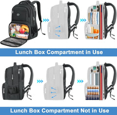 17 Inch Laptop Backpack with Lunch Compartment, TSA Large Travel Rucksack for Men Women with Laptop Compartment, Water Resistant Work Bag with Padded Straps for School Backpack, Black