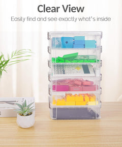 6 Pack Extra Large Pencil Box, Plastic Pencil Case Crayon Box | Clear Marker Organizer Plastic Containers with Lid, Stackable Storage Boxes for Art Craft,Back to School Supplies, Multi