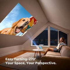 【Built-In Android 14 | Short Throw】 Mini Portable Projector 1080P 4K Supported, Smart Projector with 270° Rotation Stand, Auto Keystone, Wifi 6 Bluetooth 5.4, Home Cinema Projectors for Bedroom