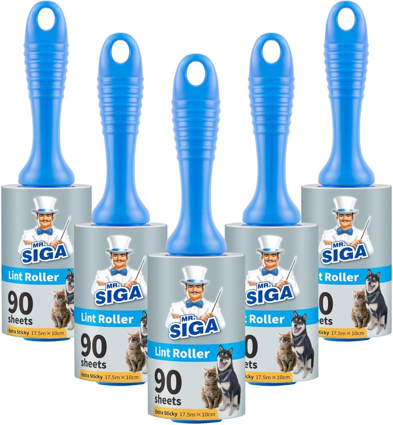 Extra Sticky Lint Roller Pet Hair Remover with Easy Tear Sheets, 450 Sheets in Total, 5-Pack, Blue