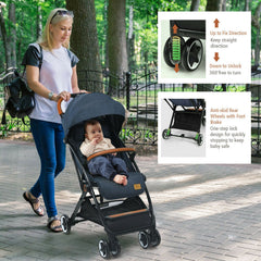 Folding Pushchair with Adjustable Backrest and Footrest