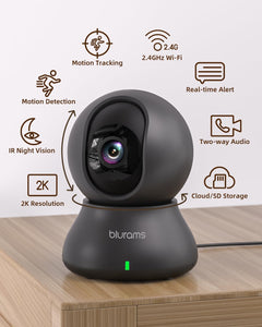 Pet Camera 2K Black, Indoor Camera, Dog Camera, 360° Home Security Camera, 2.4G & 5G, Night Vision, Motion Tracking, 2-Way Talk, Cloud&Sd, APP Control, Works with Alexa