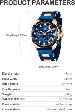 Men'S Fashion Chronograph Stainless Steel Waterproof Analog Quartz Luminous Large Dial Sport Classic Watch