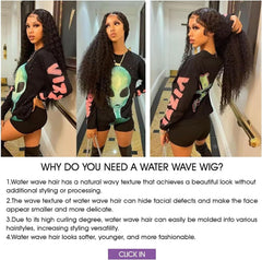 13X6 Water Wave Lace Front Wigs Human Hair 180% Density 20Inch Deep Wave Transparent Lace Frontal Curly Wigs Wet and Wavy Virgin Hair Natural Black