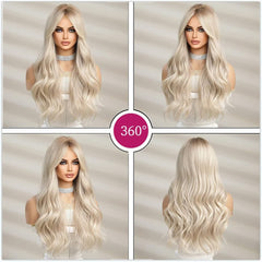 Long Wavy Blonde Wigs for Women Natuaral Synthetic Hair Heat Resistant Ombre Wig for Daily Party Cosplay Use