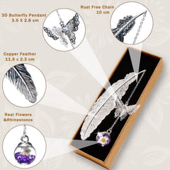 Elegant Silver Feather Bookmark with Butterfly Charm – Perfect Christmas Gift for Women, Moms & Teachers – Ideal for Book Lovers, Stocking Stuffers & Secret Santa – Beautifully Gift Boxed