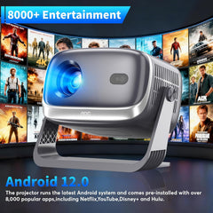 720P HD 4K Support Projector,Wifi 6 & BT 5.0 Smart Projector with 10000 Lumens,Android 12,Auto Focus & Keystone Zoom,Built-In Speaker,Compatible with Smartphone/Laptop/Pc & Home Theater & Outdoor