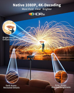 Smart Projector [Compatible with Netflix/Disney/Live TV & 330° Rotatable] Mini Portable Projector 4K Auto Focus& 6D Keystone,  Native 1080P Projectors 30000Lumen Wifi Bluetooth for Home Outdoor