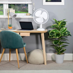 12" Inch, Lightweight, Portable Desk Fan, 3 Speeds, Wide-Angled Oscillation, Powerful Airflow, Quiet Operation, Perfect for Bedroom or Office, White - RHPDF1221