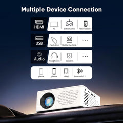1080P Mini Portable Projector, 2-Way Bluetooth, with 80In Screen | 1080P Home Theater, Indoor/Outdoor Movies, Compatible with TV Stick/Roku/Phone/Pc/Ps/Dvd/Hdmi/Usb