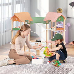 Multi-Layer Wooden Dollhouse Versatile Kids Playhouse Toy with 7-Room