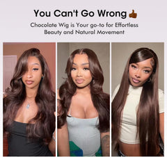 Chocolate Brown Body Wave Human Hair Wig for Black Women,13X6 HD Lace Front Wigs Human Hair Pre Plucked Natural Hairline,Brazilian Frontal Brown Glueless Colored Human Hair Wigs 20 Inch