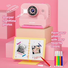 Kids Instant Print Selfie Camera for Girls,1080P HD Digital Camera for Kids with Print Paper & 32GB Card, Christmas Birthday Gifts Kids Toys for 3-12 Years Old (Pink)