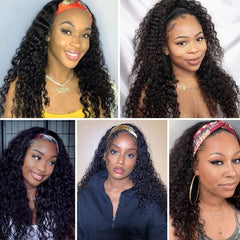 Headband Wig Human Hair Headband Half Wigs Human Hair 10A Brazilian Glueless Human Hair Wigs None Lace Front Wigs Deep Wave 150% Density Natural Color 20 Inch