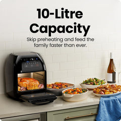 5 in 1 Air Fryer Oven with Rotisserie, 10L 1800W, 17 Presets Air Fry, Dehydrator, Roast, Bake, Family Size Large Air Fryer with Auto Shutoff and View Window, Black
