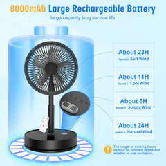 Portable Oscillating Standing Pedestal Fan with Remote Control, 8.6 Inch Silent 8000Mah Rechargeable Battery USB Powered Floor Fan, Height Adjustable Foldable Desk Table Fans for Bedroom Home Black