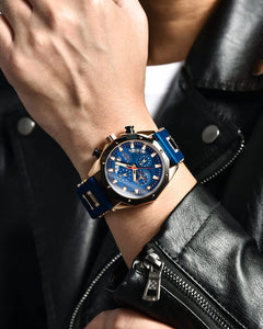 Men'S Fashion Chronograph Stainless Steel Waterproof Analog Quartz Luminous Large Dial Sport Classic Watch