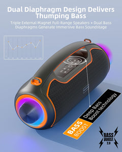 Powerful Portable Bluetooth Speakers - 200W Peak Sound, Deep Bass, Waterproof, 24H Playtime, Perfect for Parties!