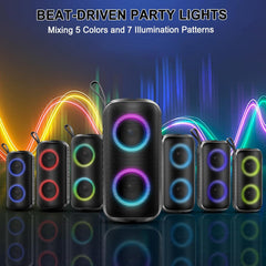 Ultimate Portable Bluetooth Speaker - Loud Stereo Sound, 12Hrs Playtime, IPX7 Waterproof, RGB Lights & Built-In Mic for Home, Garden, Party & Travel