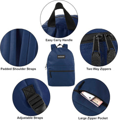 Classic Vintage Backpack for Adults and Kids with Adjustable Padded Shoulder Straps | School Bookbags for Girls, Boys (Navy)