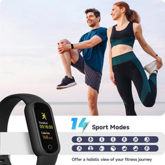 Fitness Tracker Watch with Heart Rate/Sleep Tracker Step Counter Pedometer, Activity Tracker with IP68 Waterproof, Smart Watch for Women Men with 14 Sports Compatible Android Ios, Black