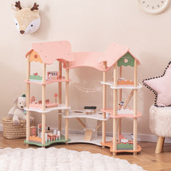 Multi-Layer Wooden Dollhouse Versatile Kids Playhouse Toy with 7-Room