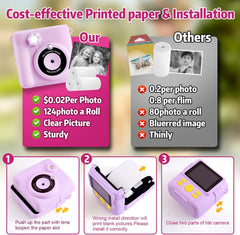 Kids Camera for Girls Boys, Instant Camera for Kids with Print Photo Paper,1080P HD Kids Digital Camera with 32GB SD Card Portable Toy Birthday Gifts for 3 4 5 6 7 8 9 10 Year Old Girl Boy