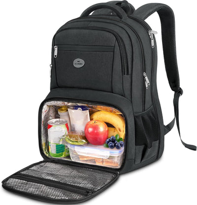 17 Inch Laptop Backpack with Lunch Compartment, TSA Large Travel Rucksack for Men Women with Laptop Compartment, Water Resistant Work Bag with Padded Straps for School Backpack, Black