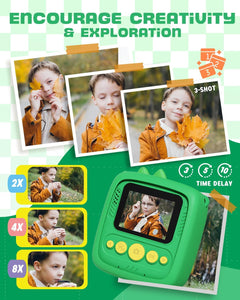 Kids Camera Instant Print, 1080P Kids Digital Camera, Girls Boys Toys Age 3-9, Christmas Birthday Gifts Toys for 3 4 5 6 7 8 9 Year Old Boys Girls (Green)