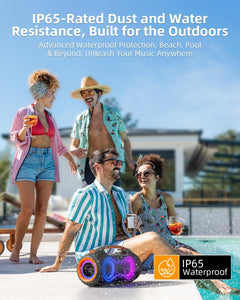 Powerful Portable Bluetooth Speakers - 200W Loud Sound & Deep Bass, RGB Party Lights, IP65 Waterproof, 24H Playtime, Dual Subwoofers & Tweeters, TWS, USB/AUX/TF Connectivity