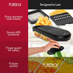 Vegetable Chopper Cutter Mandoline Slicer Cheese Grater - Food Onion Salad Veggie Chopper with Container - French Fry Potato Dicer Slicer Cutter - Kitchen Tools Gadgets (6-In-1 Compact Black)