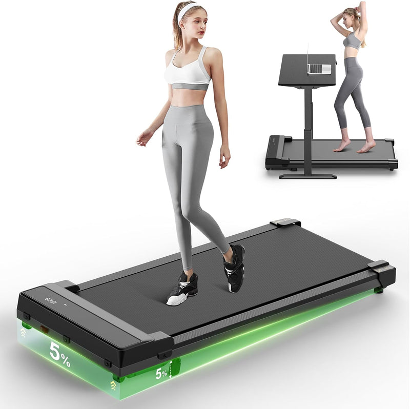 Walking Pad Treadmill with 5% Incline - under Desk Running Machine Mat Pads for Home Office Portable Mini Small Compact Quiet Flat Indoor Magnetic Lightweight Electric Treadmills Remote Control 6KM/H