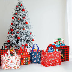 20 Pack Christmas Bags Assorted Sizes, Reusable Non-Woven Christmas Tote Bags with Handle, Perfect for Gift Wrap/Party Favor Supplies (4 Extra Large 8 Large 8 Medium)