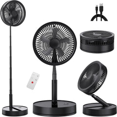 Portable Oscillating Standing Pedestal Fan with Remote Control, 8.6 Inch Silent 8000Mah Rechargeable Battery USB Powered Floor Fan, Height Adjustable Foldable Desk Table Fans for Bedroom Home Black