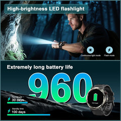 Military Smart Watch for Men Answer/Make Call,1.45" HD Fitness Watch with Flashlight,Compass,Heart Rate Spo2 Sleep, Smartwatch for Ios Android,120+ Sports,960Mah Battery,Ip68 Waterproof Step Counter