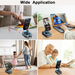 Phone Stand with Bluetooth Speaker with Sensing Playback, Foldable Phone Charger Stand with Wireless Speaker, Birthday Gifts for Men,Gadgets for Men, Sensing and Bluetooth Mode